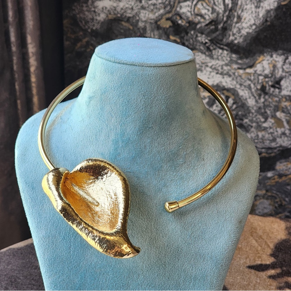 Gold Calla Lily Statement Collar Lotus Flower Necklace